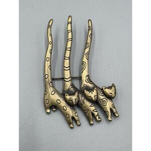 Vintage JJ Jonette Jewelry 3 Cats Trio W/ Long Tails Aztec Design Brooch READ